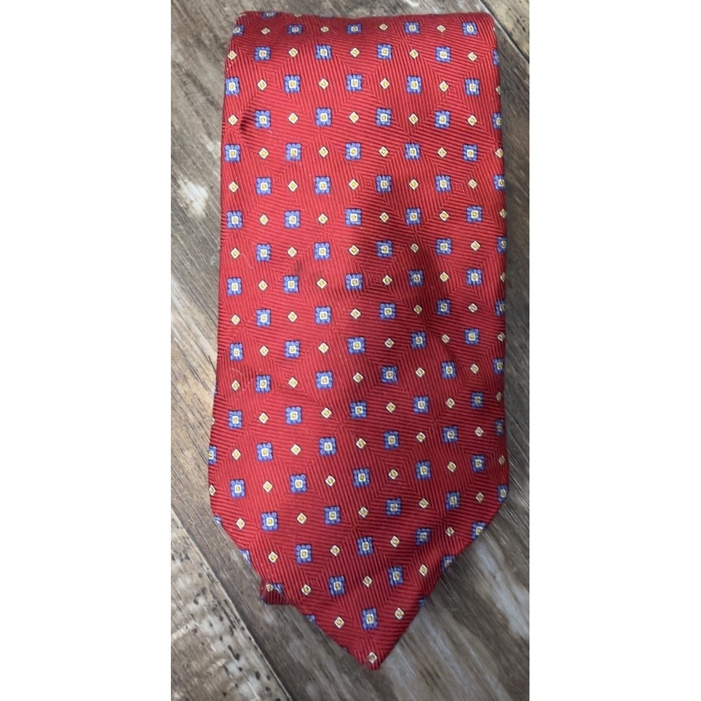 Brooks Brothers Men's Tie Red Blue Geometric Stain Resistant Silk Necktie